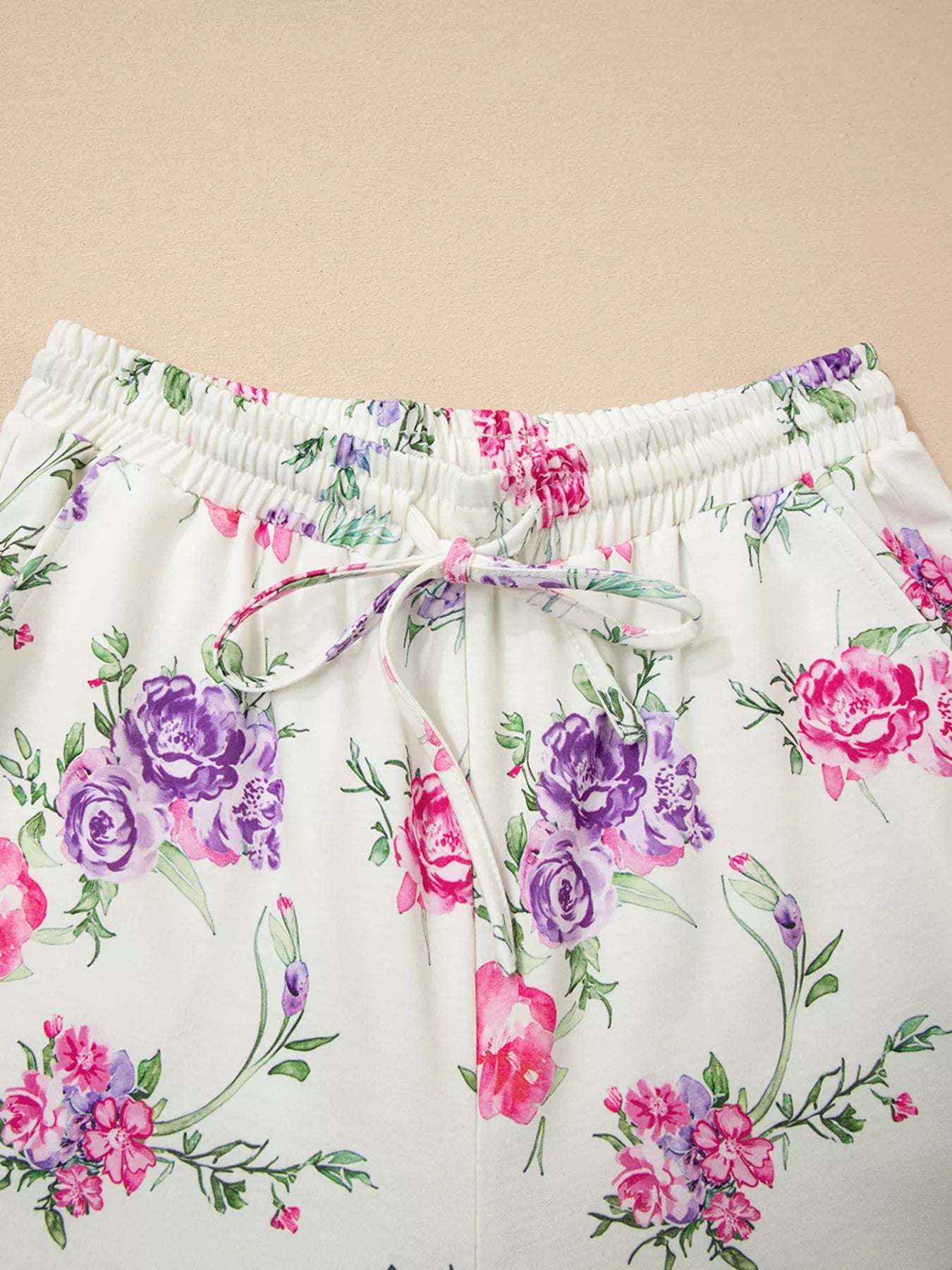 Floral Print Round Neck Top and Drawstring Pants Lounge Set Trendsi