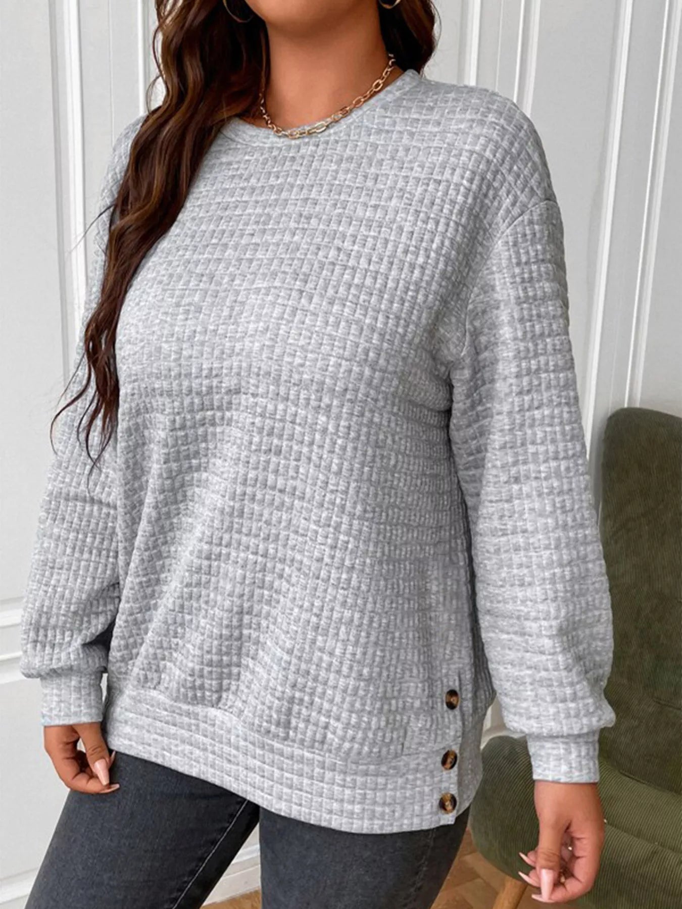 Textured Round Neck Sweatshirt nicholesgifts