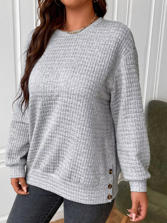 Textured Round Neck Sweatshirt nicholesgifts