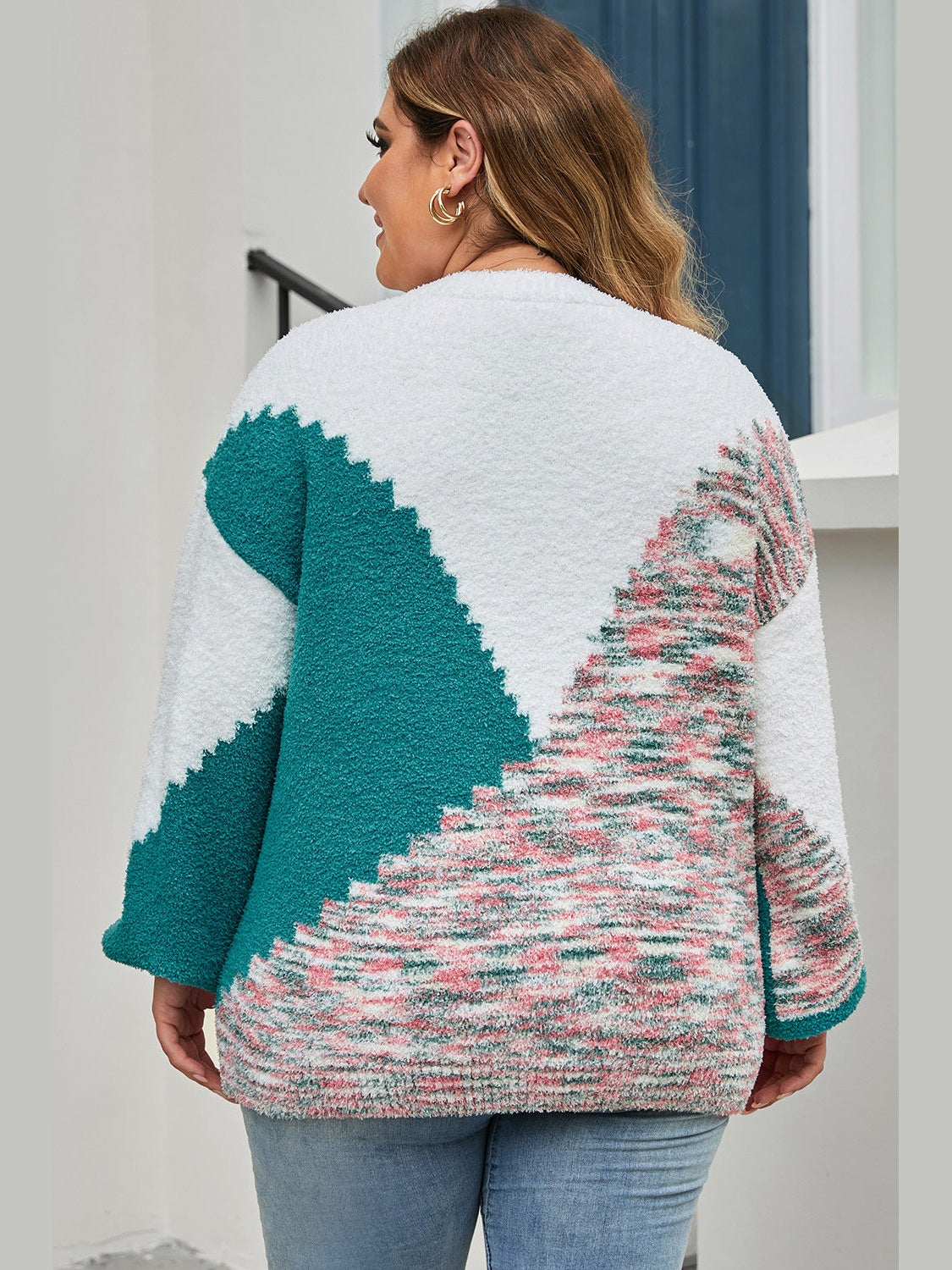 Plus Size Color Block Round Neck Sweater Trendsi