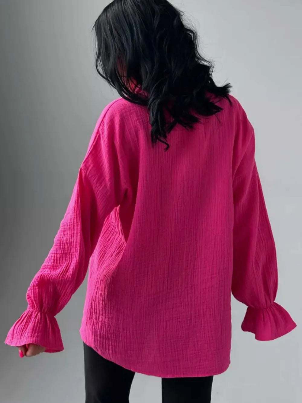 Textured Collared Neck Flounce Sleeve Shirt nicholesgifts