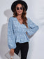 Ruched Printed V-Neck Long Sleeve Blouse nicholesgifts