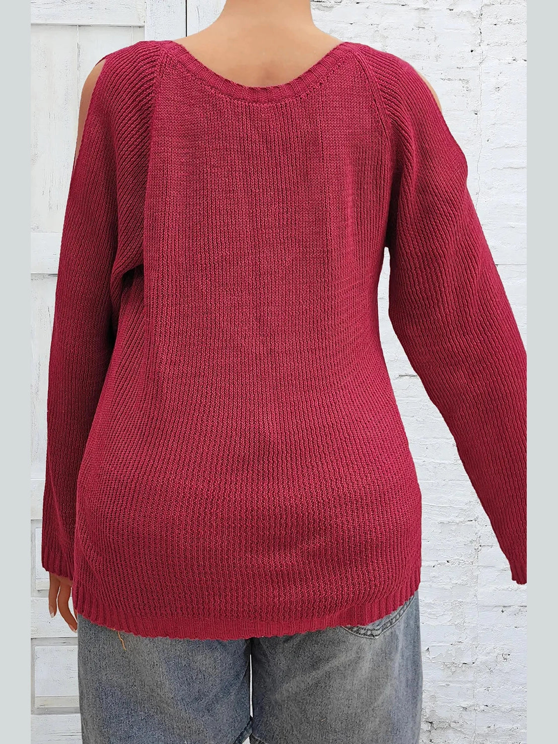Plus Size Cold Shoulder Round Neck Sweater Trendsi
