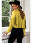 Fringe Trim Lapel Collar Cropped Blazer nicholesgifts