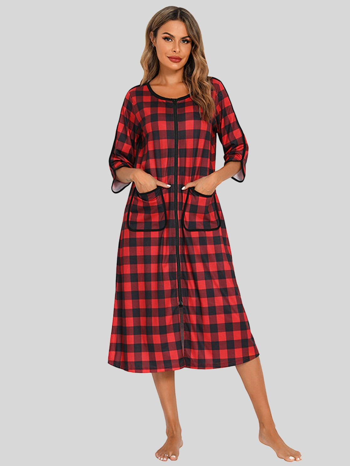 Round Neck Three-Quarter Sleeve Midi Night Dress nicholesgifts