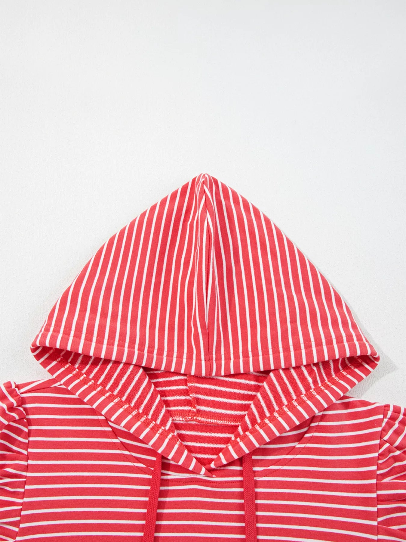 Striped Puff Sleeve Hoodie with Drawstring nicholesgifts