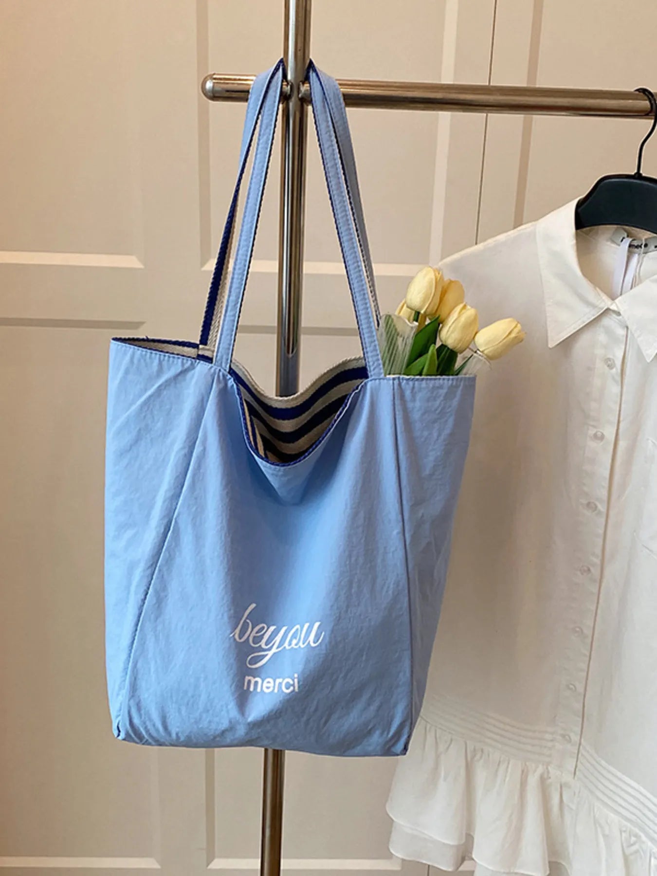 Striped Canvas Tote Bag Trendsi