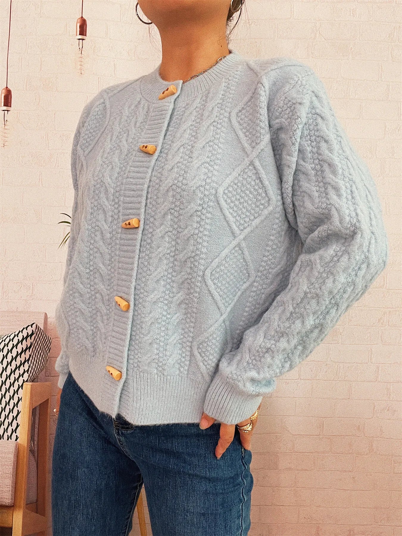 Cable Knit Button-Up Cardigan