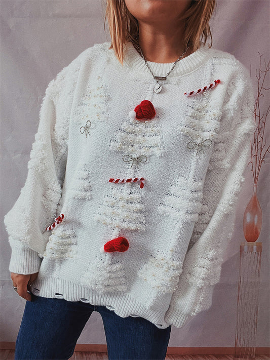 Pearl Detail Round Neck Long Sleeve Sweater Trendsi
