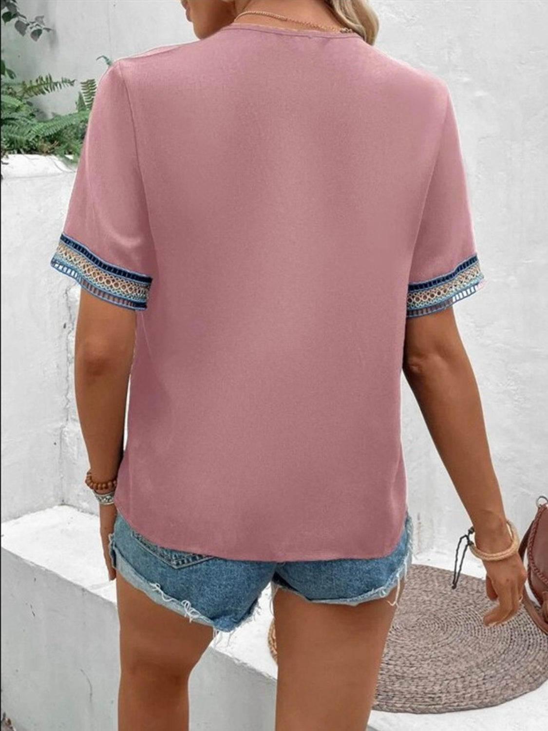 Full Size V-Neck Short Sleeve Blouse nicholesgifts