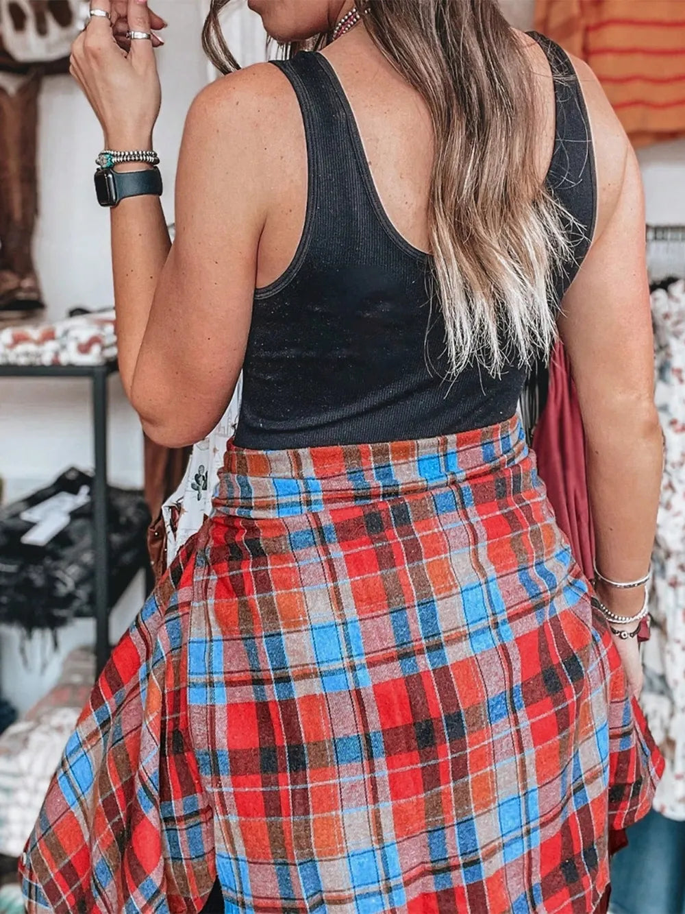 Plaid Collared Neck Long Sleeve Shirt Trendsi