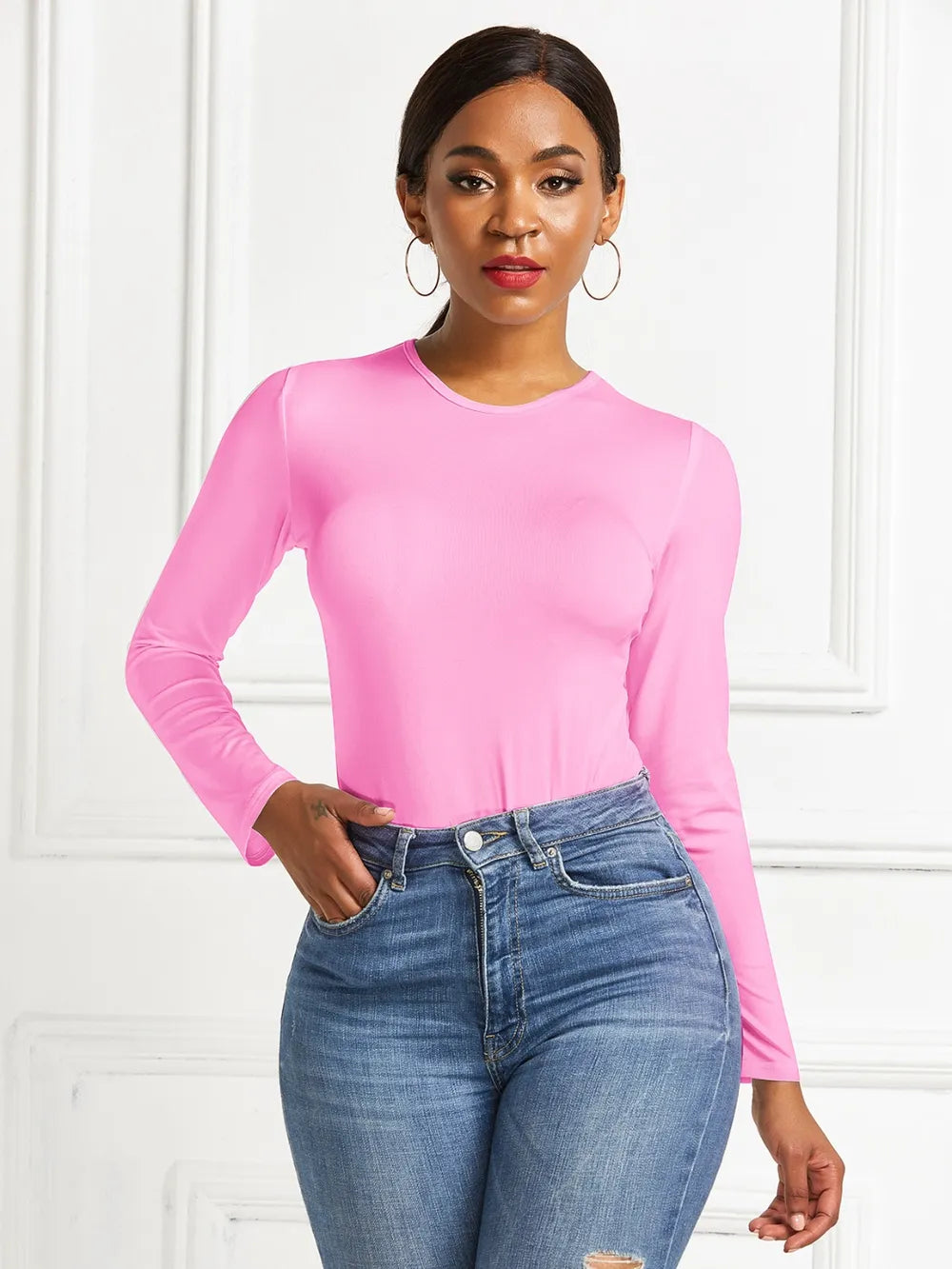 Round Neck Long Sleeve Bodysuit nicholesgifts