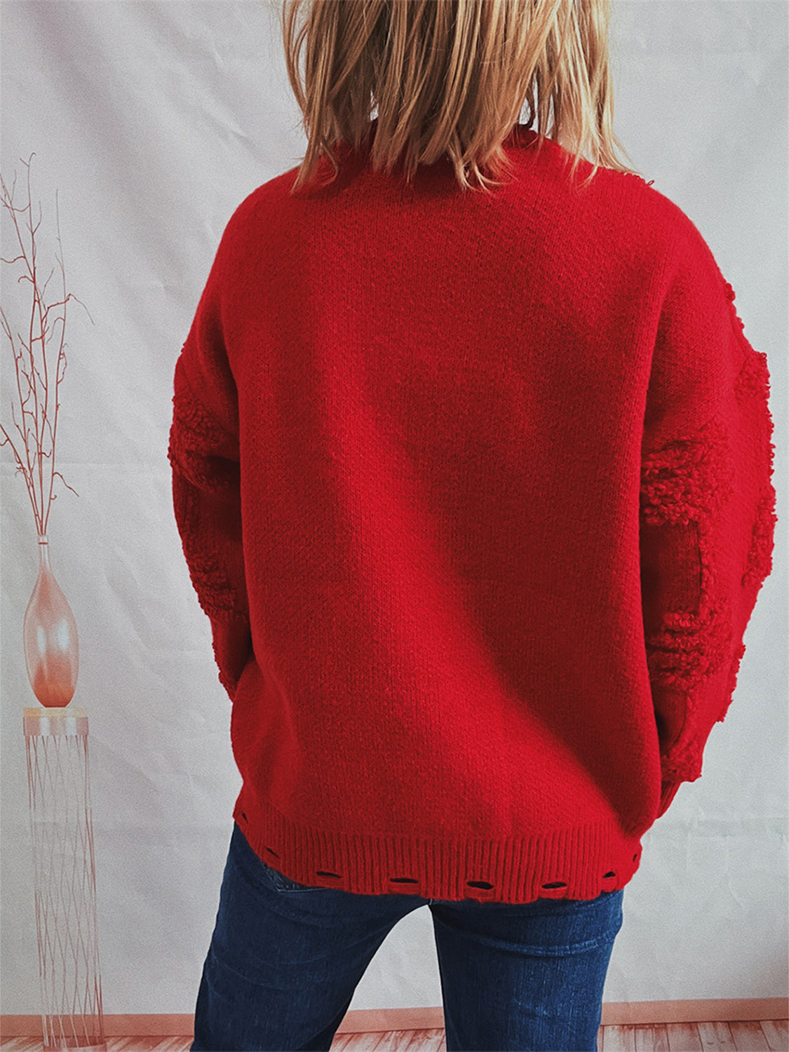Pearl Detail Round Neck Long Sleeve Sweater Trendsi