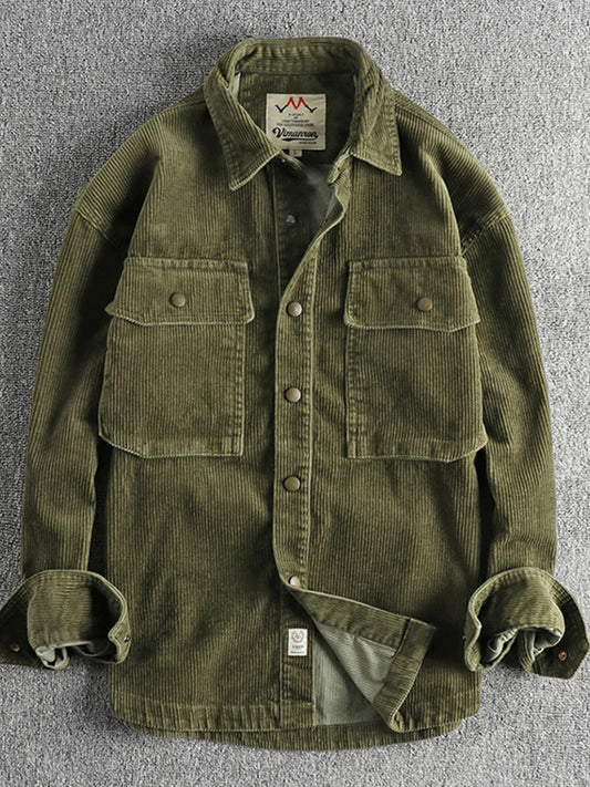 Men's Plus Size Corduroy Button Up Long Sleeve Jacket Trendsi