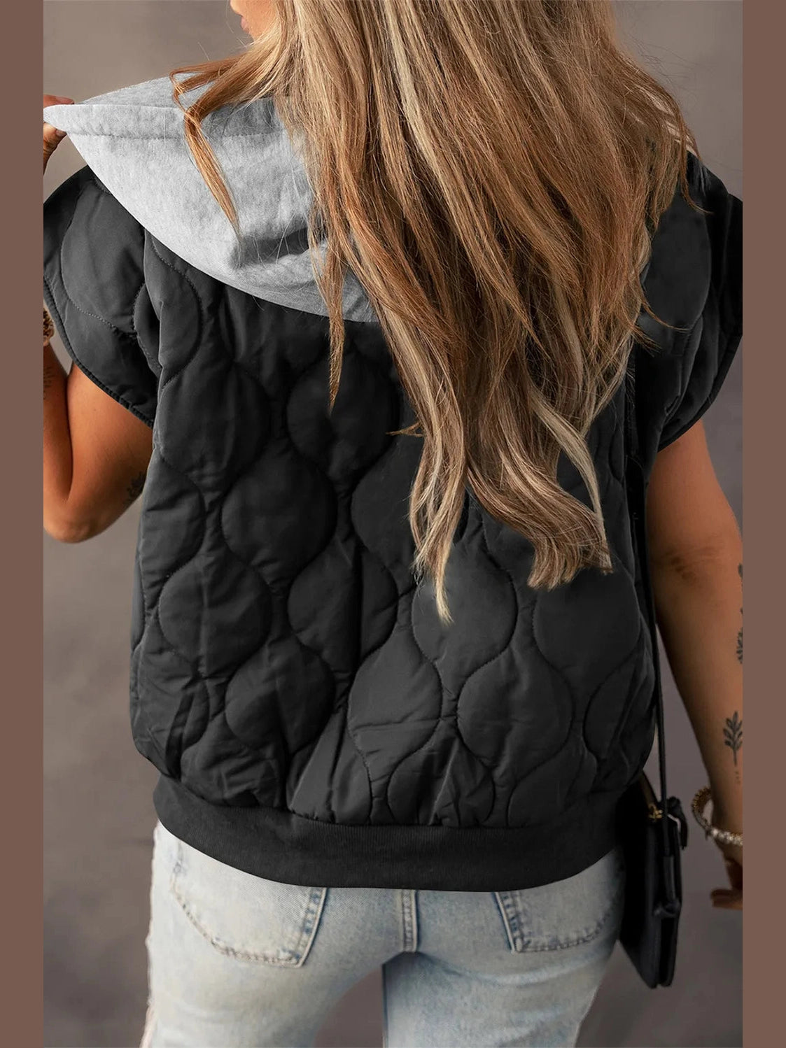 Drawstring Zip Up Hooded Vest Coat nicholesgifts