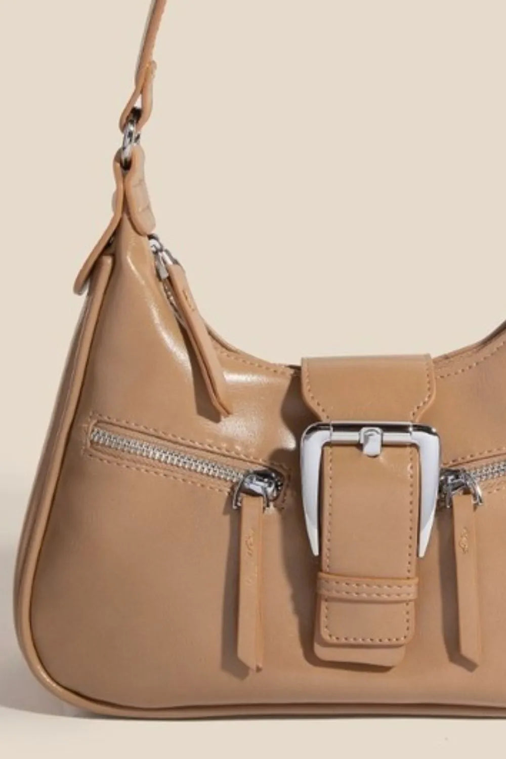 Fame Large Buckle Triple Zipper Hand Bag Trendsi