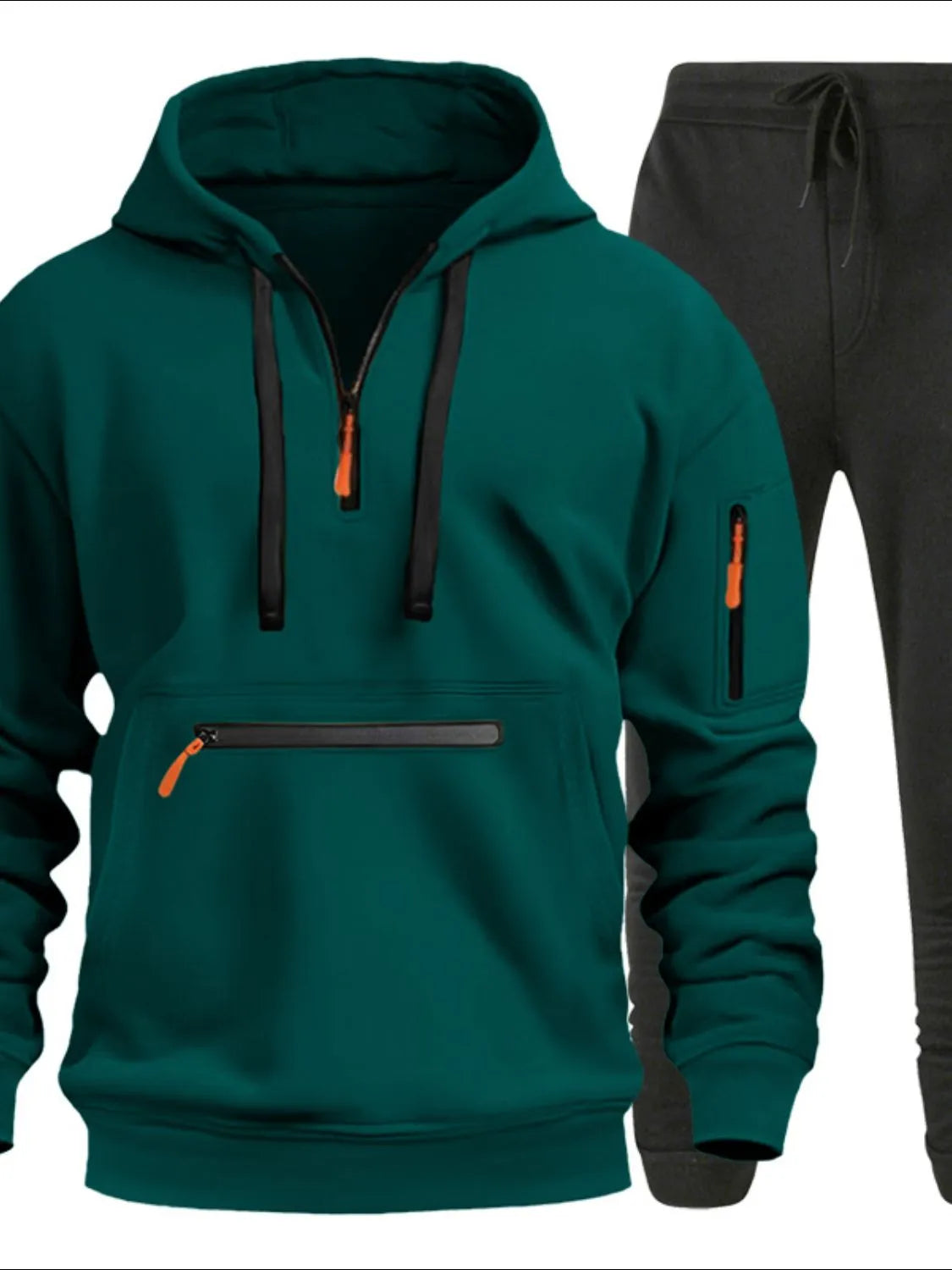 Men's Full Size Drawstring Half Zip Hoodie and Pants Set Plus Size NicholesGifts