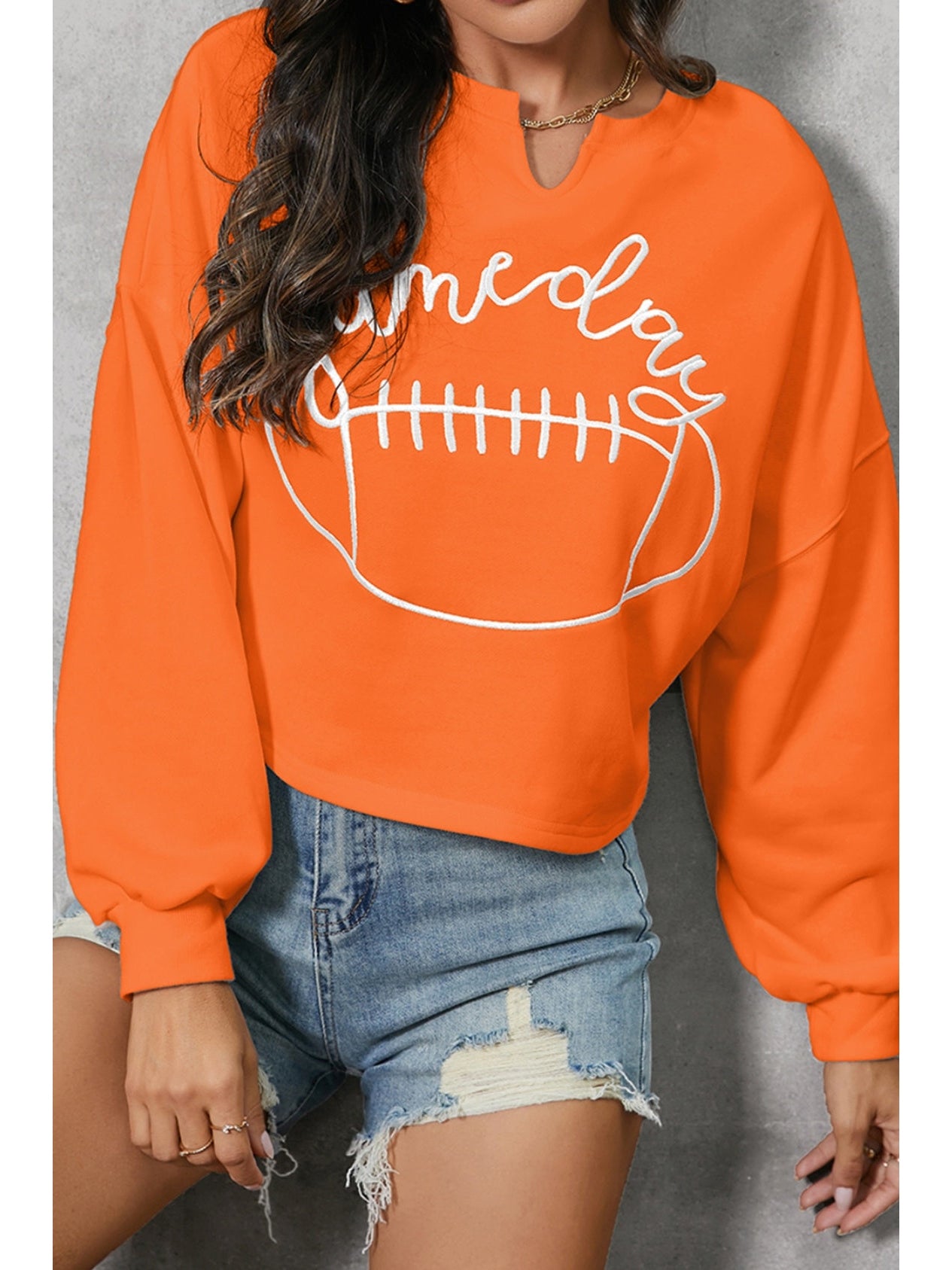 Women Game Day Football Graphic Notched Sweatshirt nicholesgifts