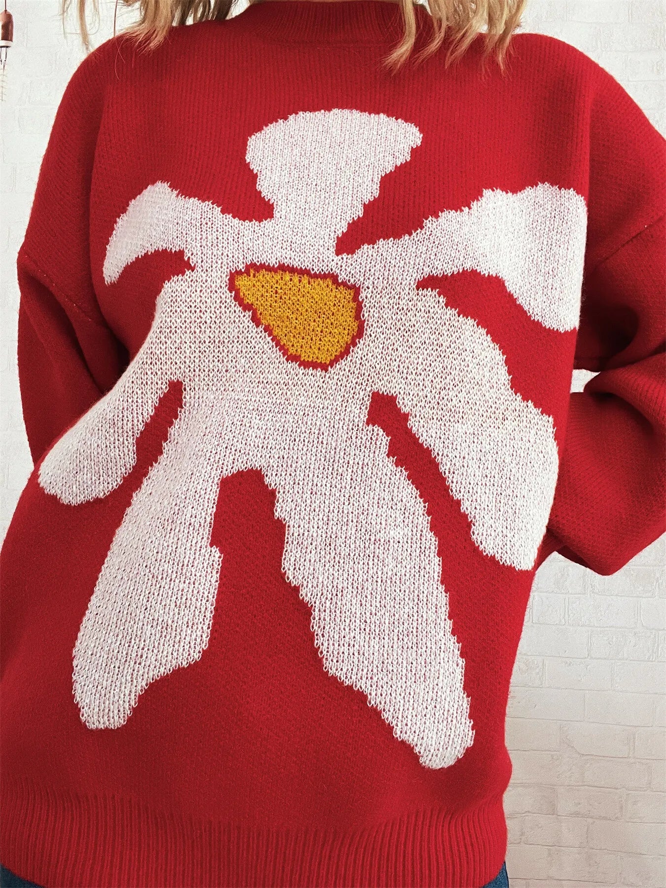 Flower Dropped Shoulder Sweater