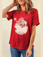 Women Santa Round Neck Short Sleeve Christmas T-Shirt nicholesgifts