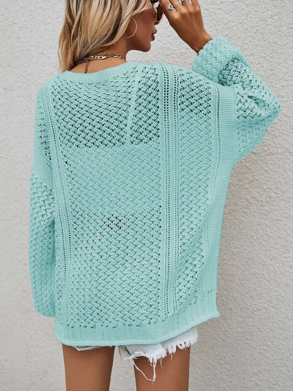Openwork Button Front Cardigan nicholesgifts