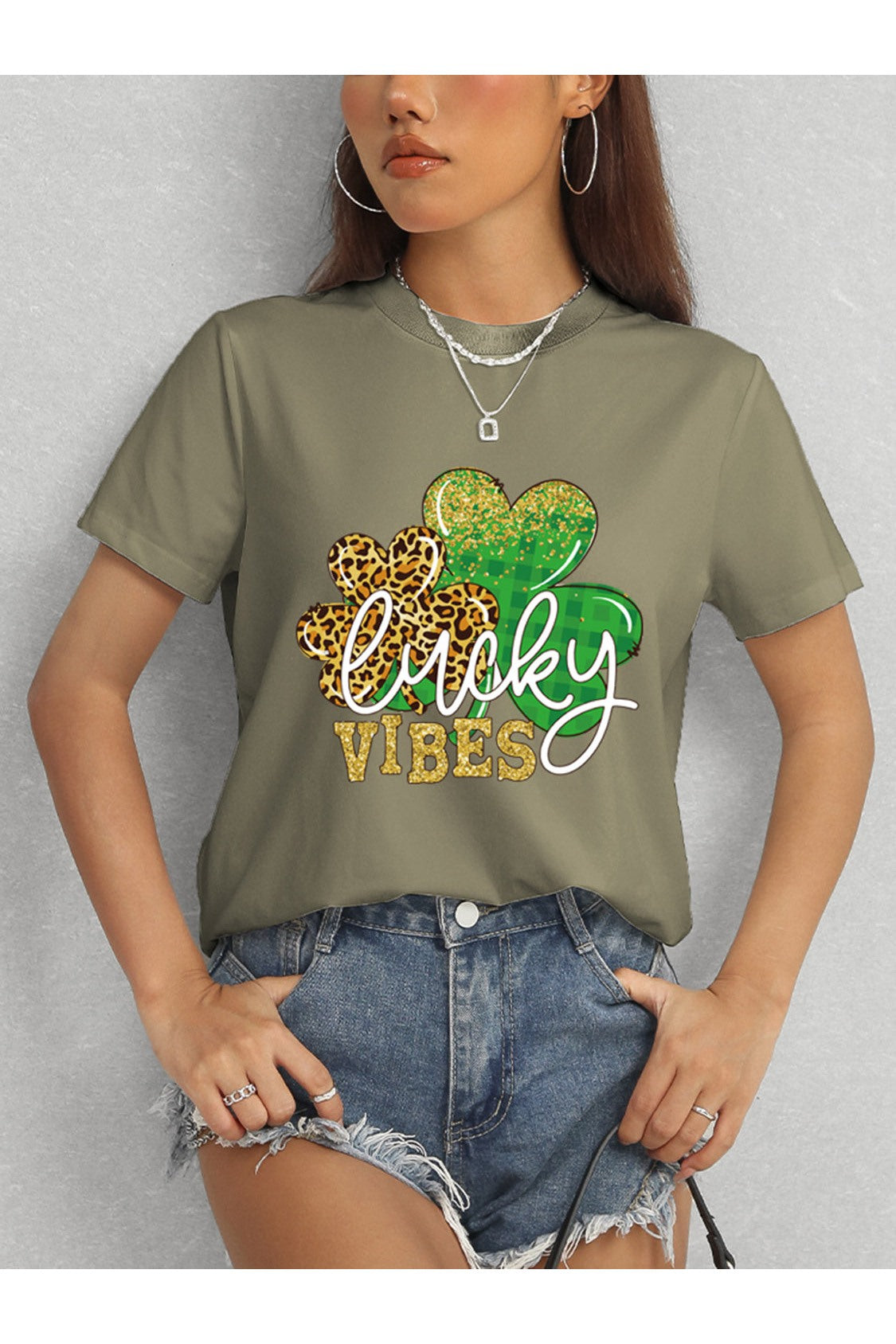 LUCKY VIBES Round Neck Short Sleeve T-Shirt NicholesGifts