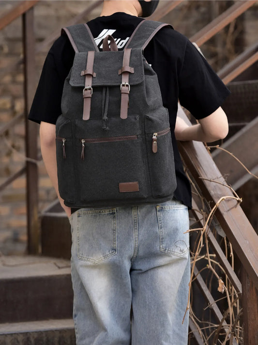 Canvas Backpack Bag with Buckle Straps Trendsi