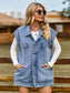 Button Up Collared Neck Sleeveless Denim Jacket nicholesgifts