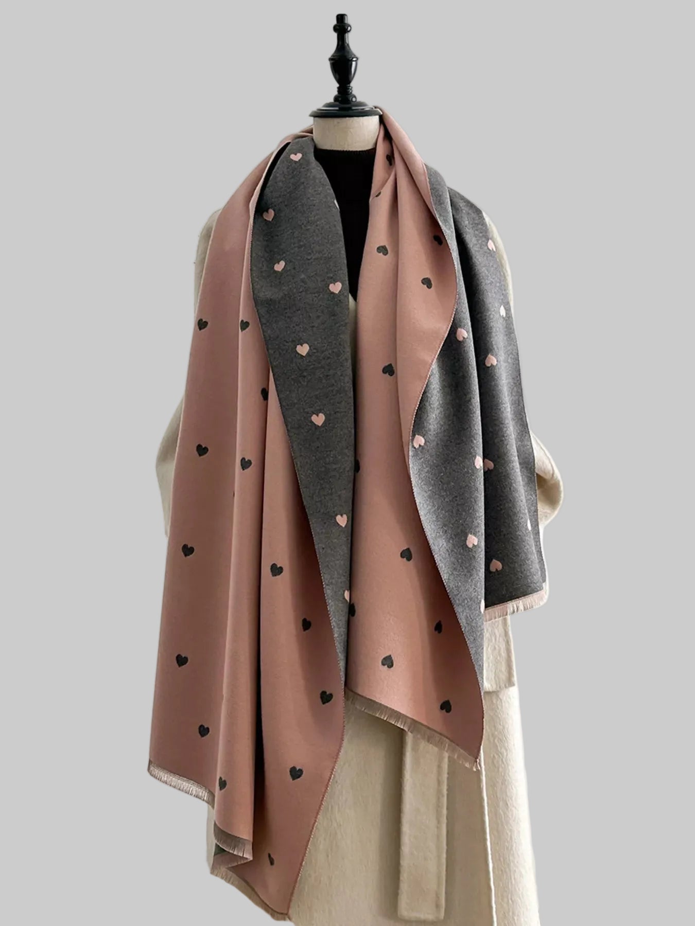 Women Heart Raw Hem Scarf For Valentine's Day Gift nicholesgifts