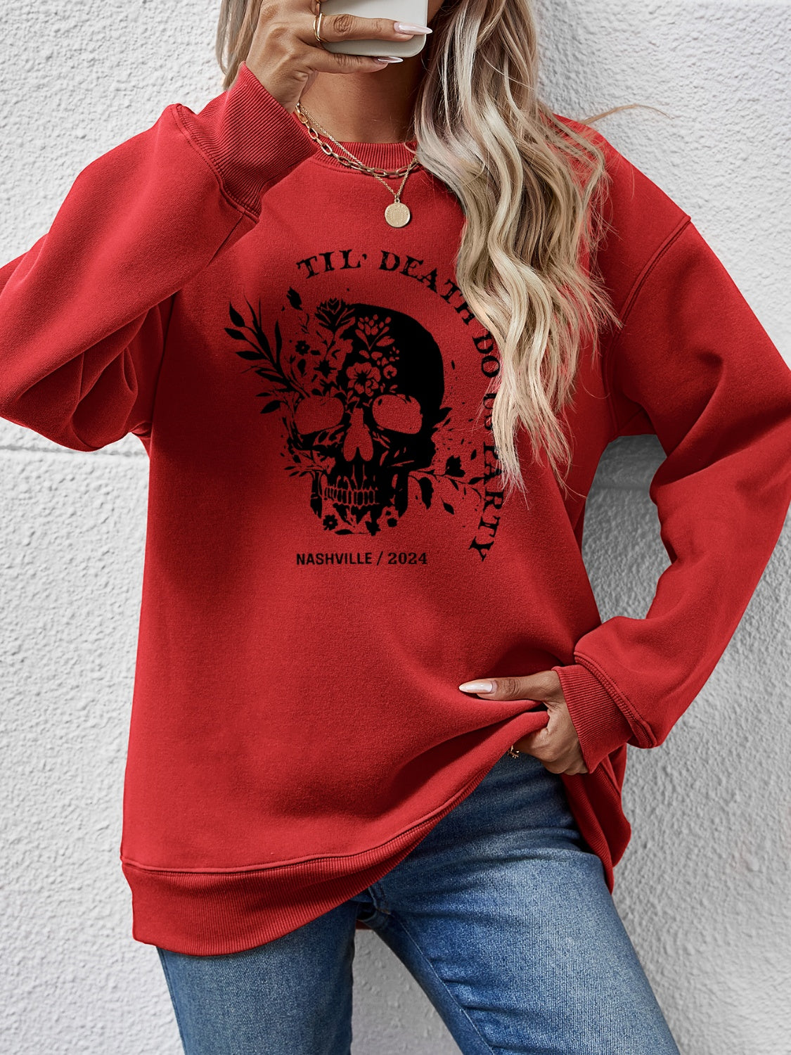 Graphic Round Neck Dropped Shoulder Sweatshirt nicholesgifts