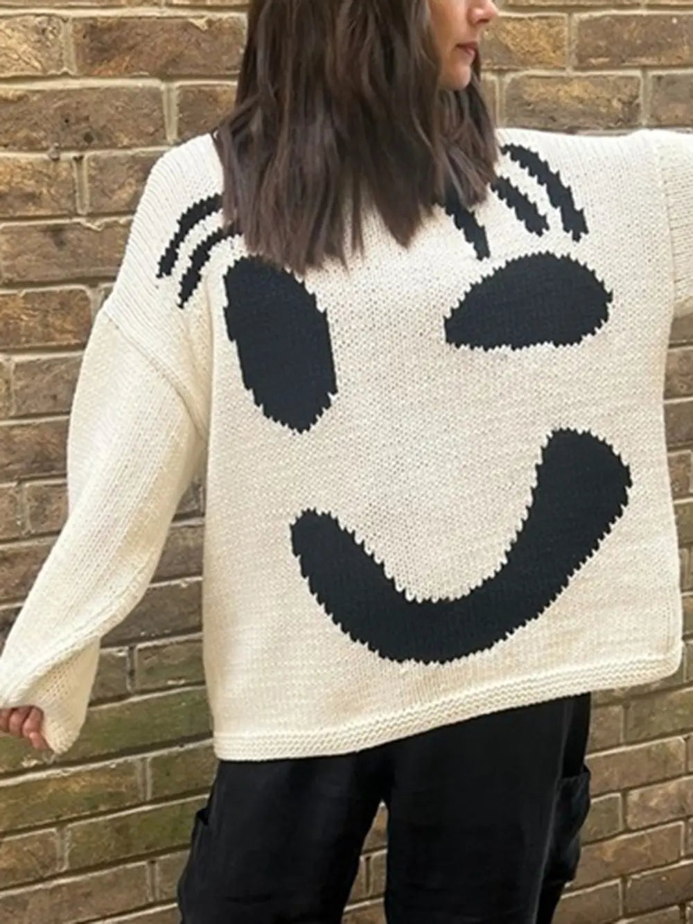 Contrast Drop Shoulder Long Sleeve Sweater nicholesgifts