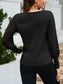Ribbed Round Neck Lantern Sleeve Knit Top nicholesgifts