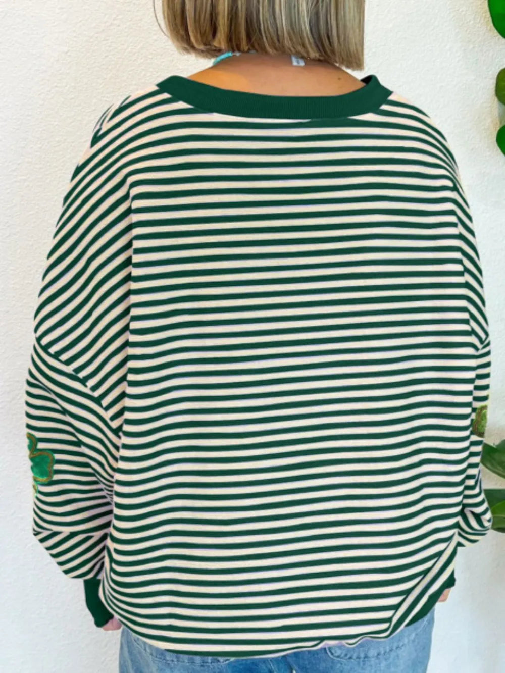 Stripe Lucky Clover Drop Shoulder Sweatshirt nicholesgifts