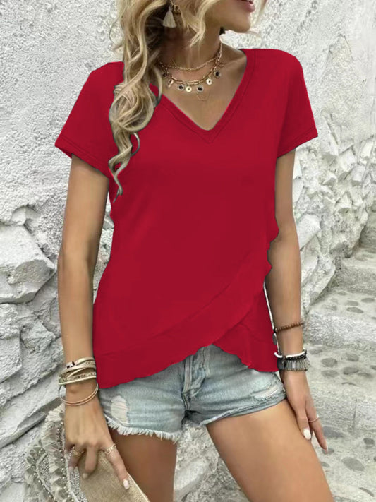 Women V-Neck Short Sleeve Blouse nicholesgifts