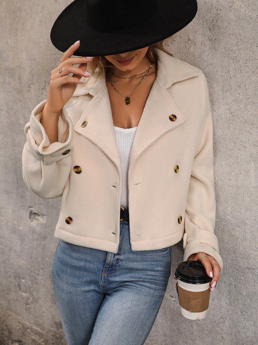 Perfee Button Up Collared Neck Long Sleeve Jacket nicholesgifts