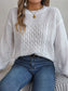 Cable-Knit Round Neck Long Sleeve Sweater nicholesgifts