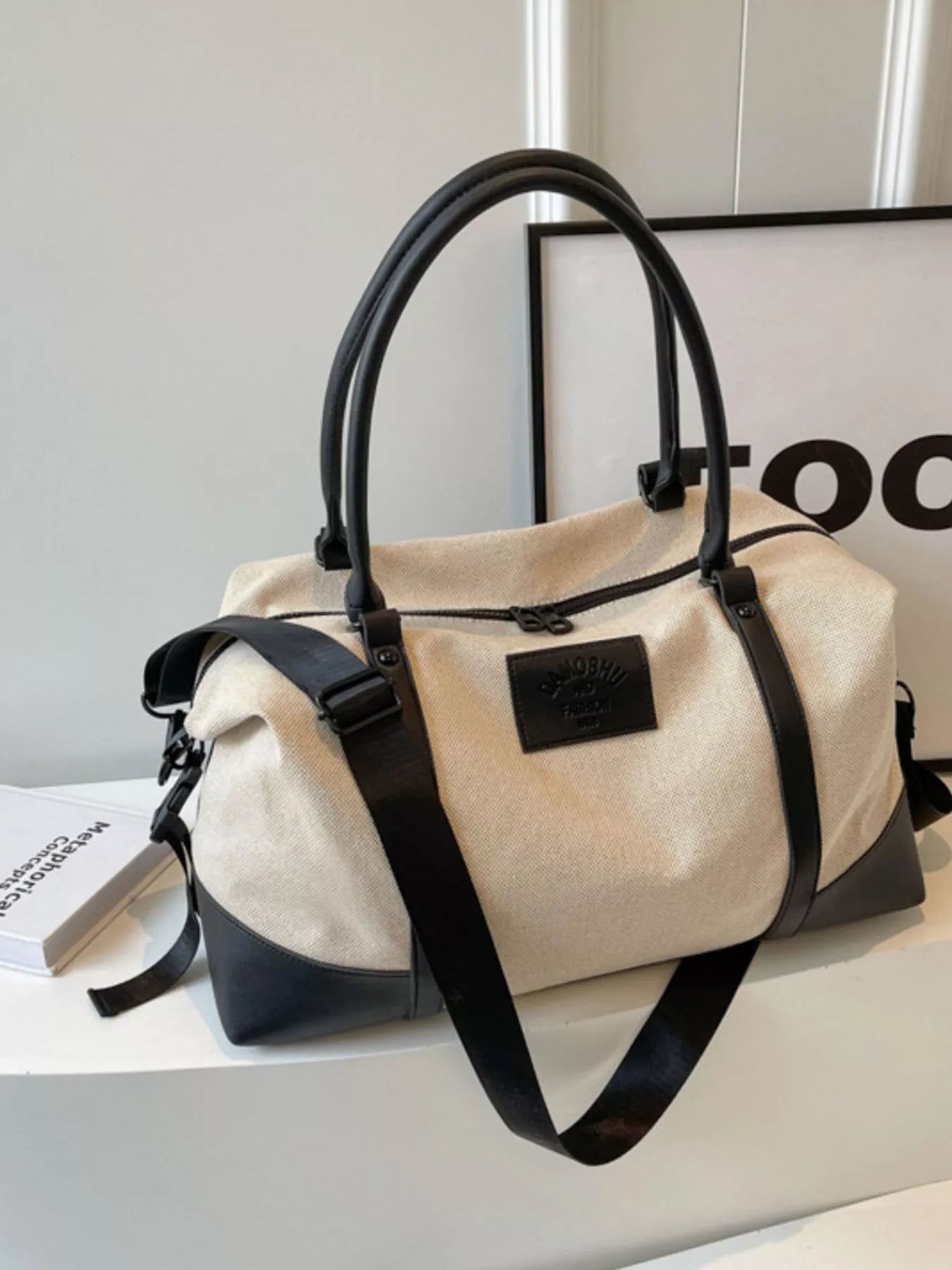 Canvas Leather Trim Travel Bag nicholesgifts