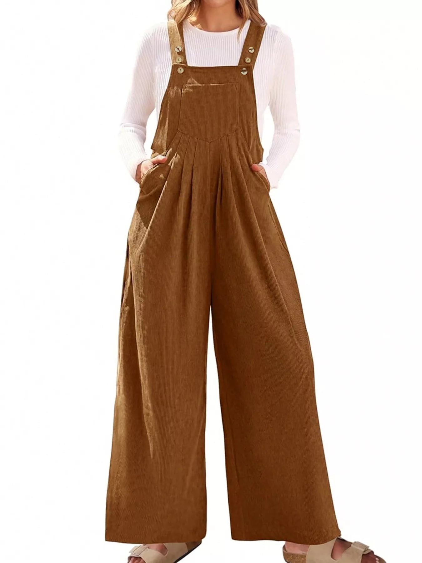 Front Ruched Wide Leg Jumpsuit with Pockets nicholesgifts