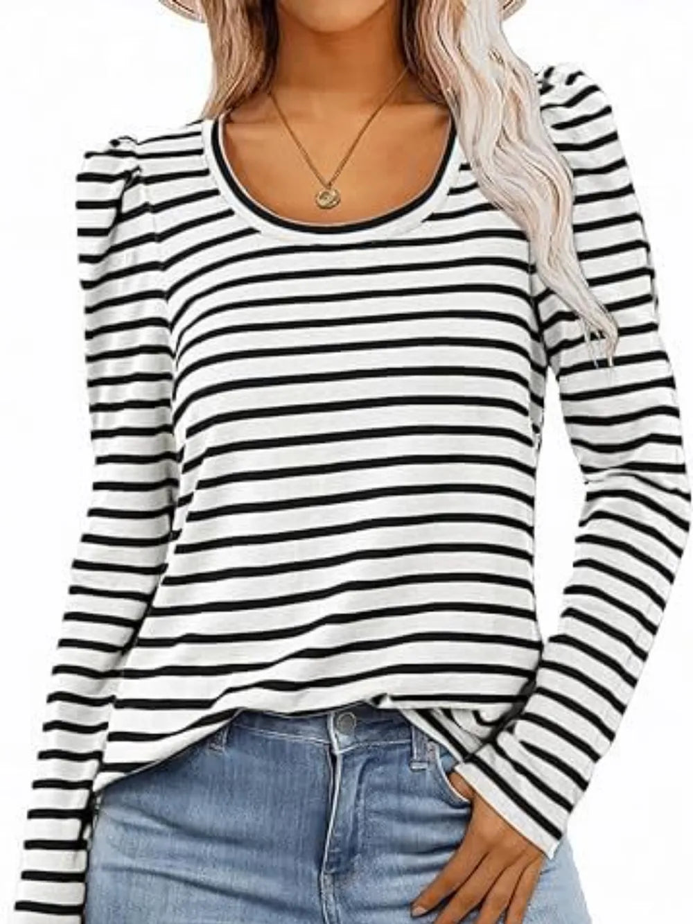 Striped Round Neck Long Sleeve T-Shirt NicholesGifts