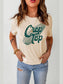 Women Corn Letter Graphic Cuffed Tee Shirt nicholesgifts