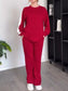 Full Size Contrast Round Neck Top and Pants Set Plus Size nicholesgifts