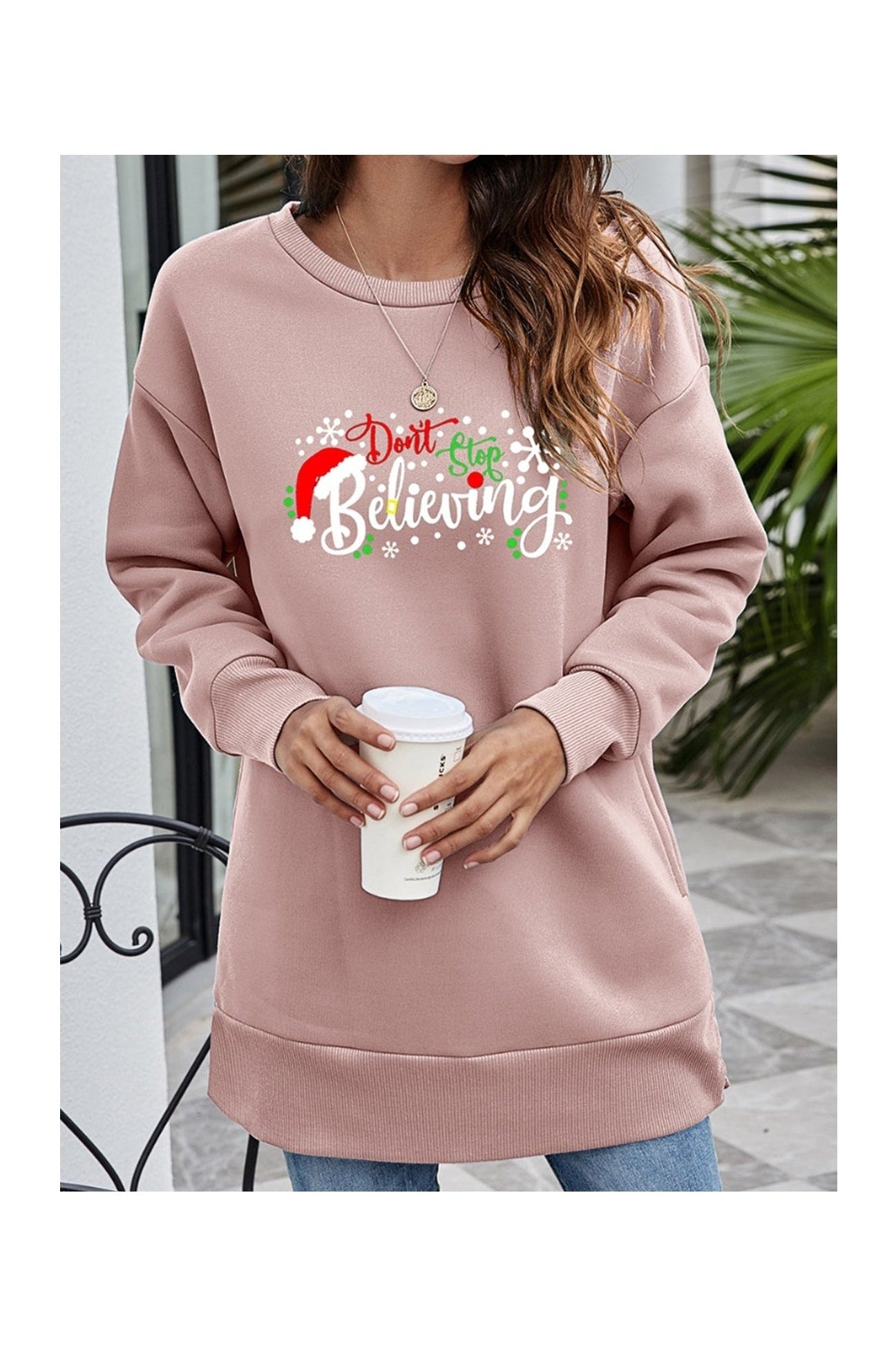 DON'T STOP BELIEVING Graphic Drop Shoulder Sweatshirt NicholesGifts
