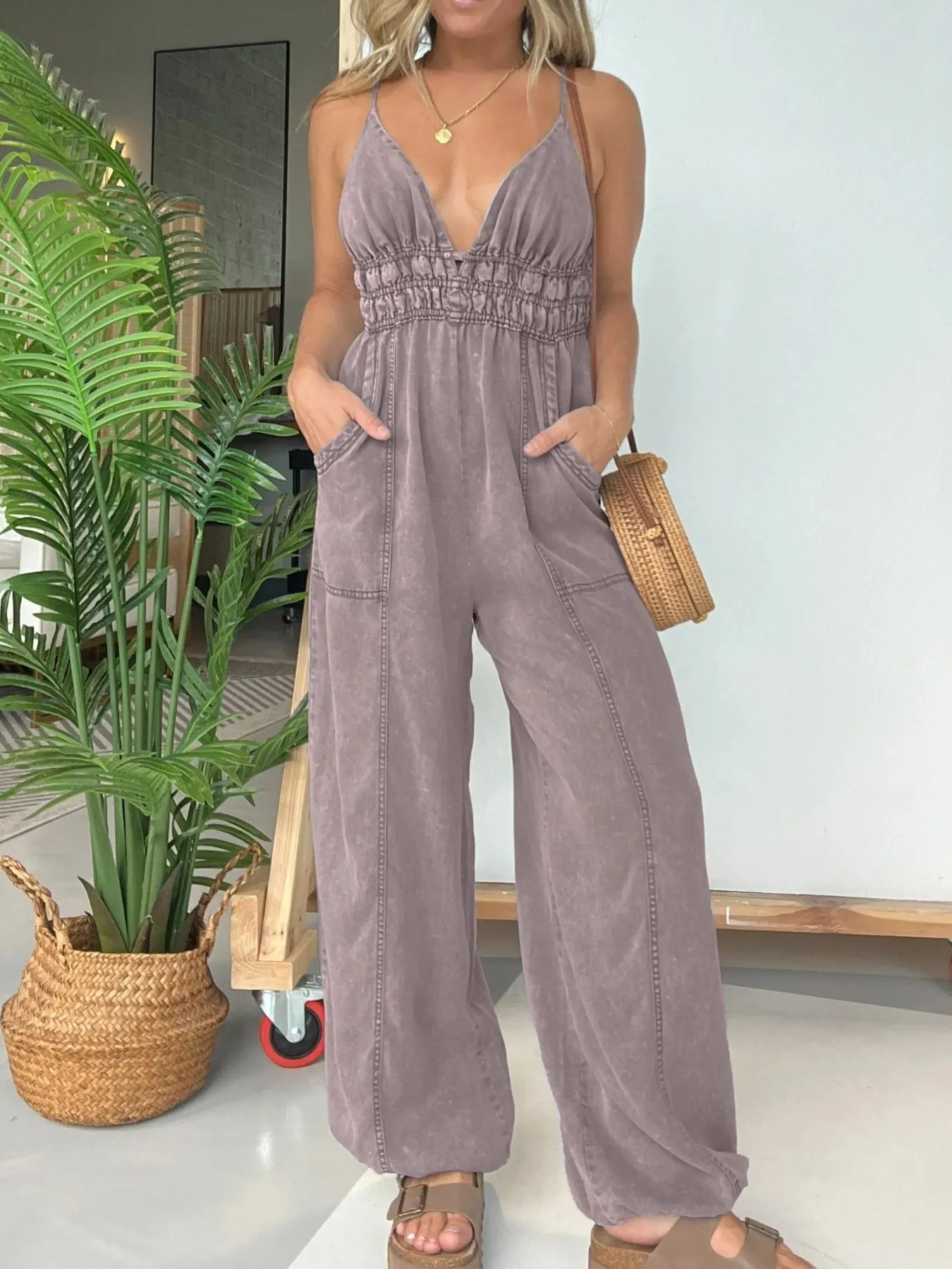 Full Size Wide Leg Spaghetti Strap Jumpsuit Plus Size nicholesgifts