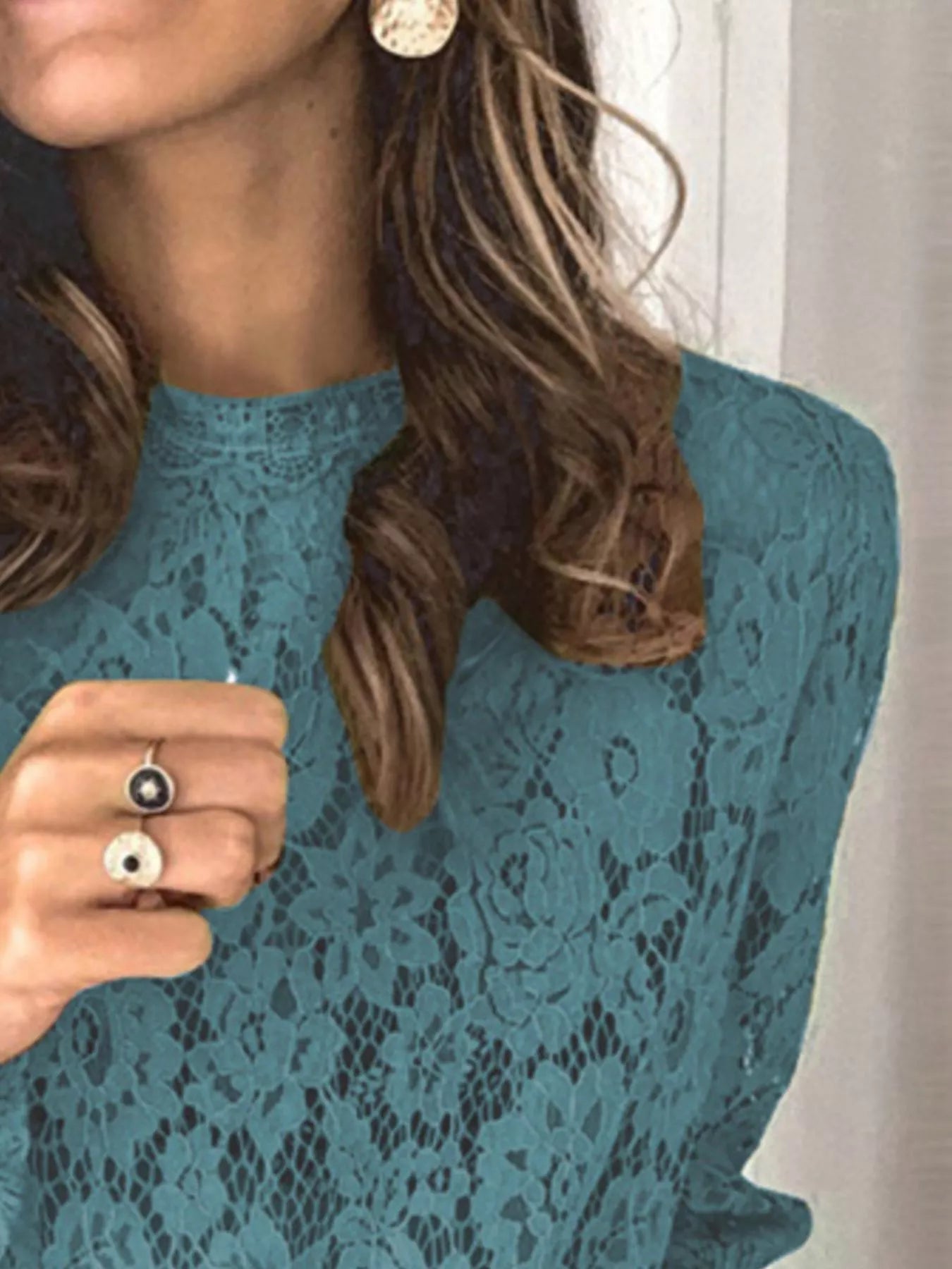 Full Size Lace Long Sleeve Blouse Plus Size Trendsi