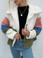 Women Shiny Color Block Button Down Collared Jacket nicholesgifts