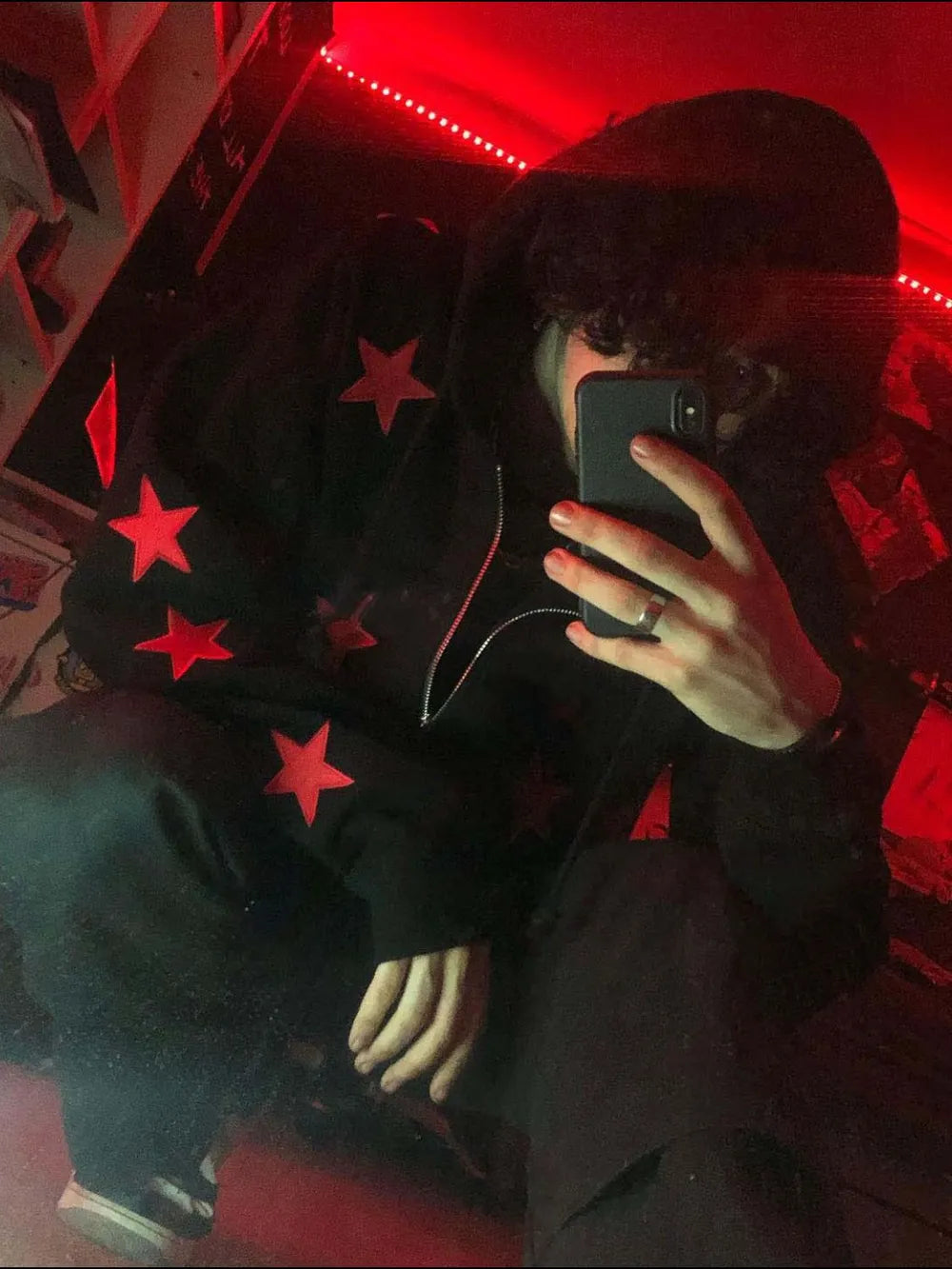 Men's Contrast Star Hooded Zip Up Hoodie NicholesGifts