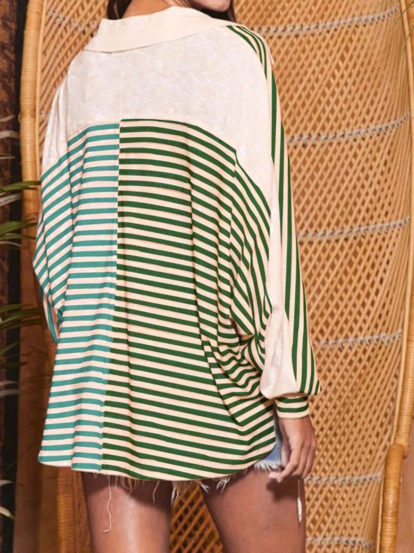Striped Oversized Half Button Sweatshirt nicholesgifts