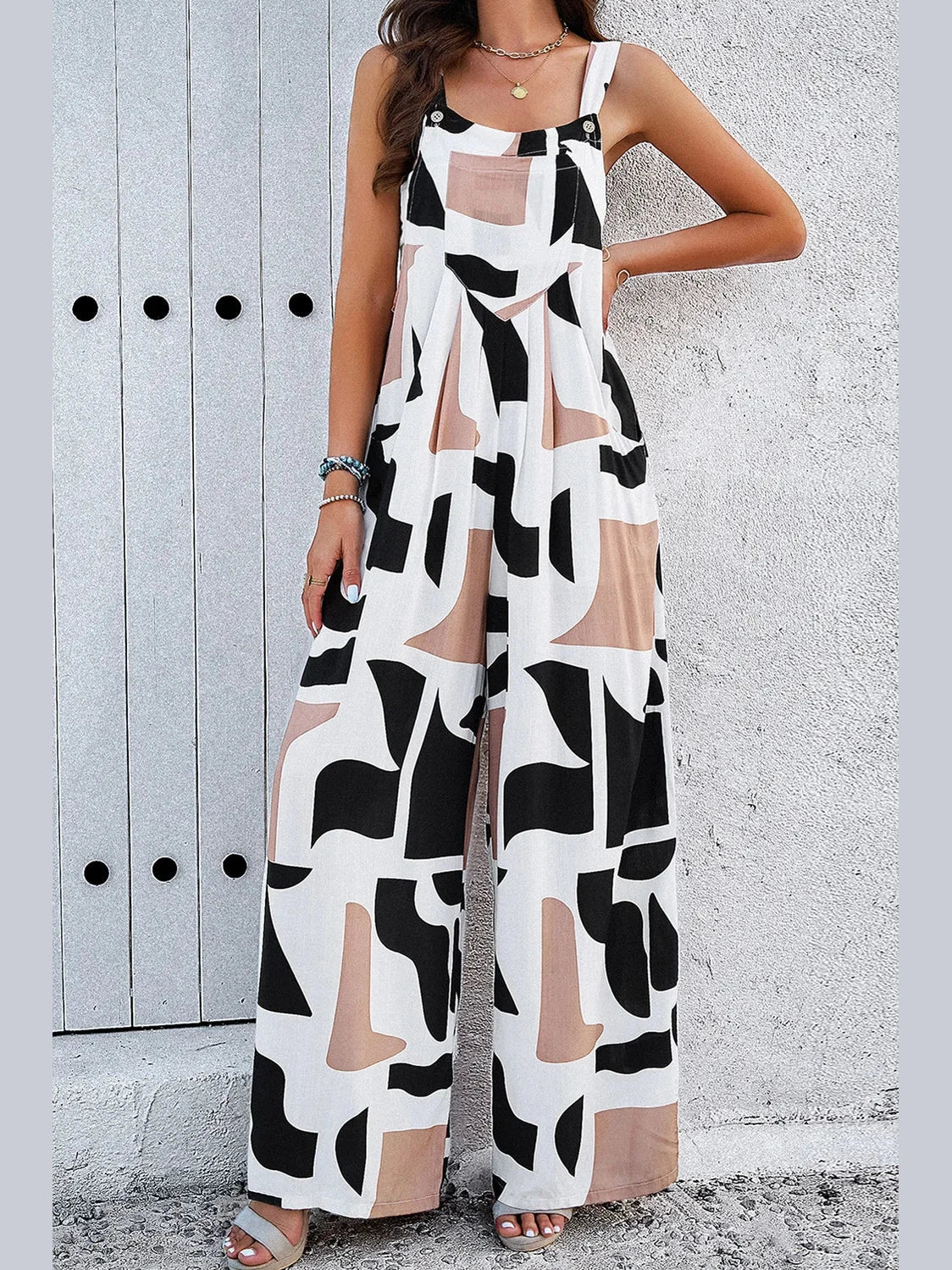 Devine Printed Wide Strap Jumpsuit with Pockets nicholesgifts