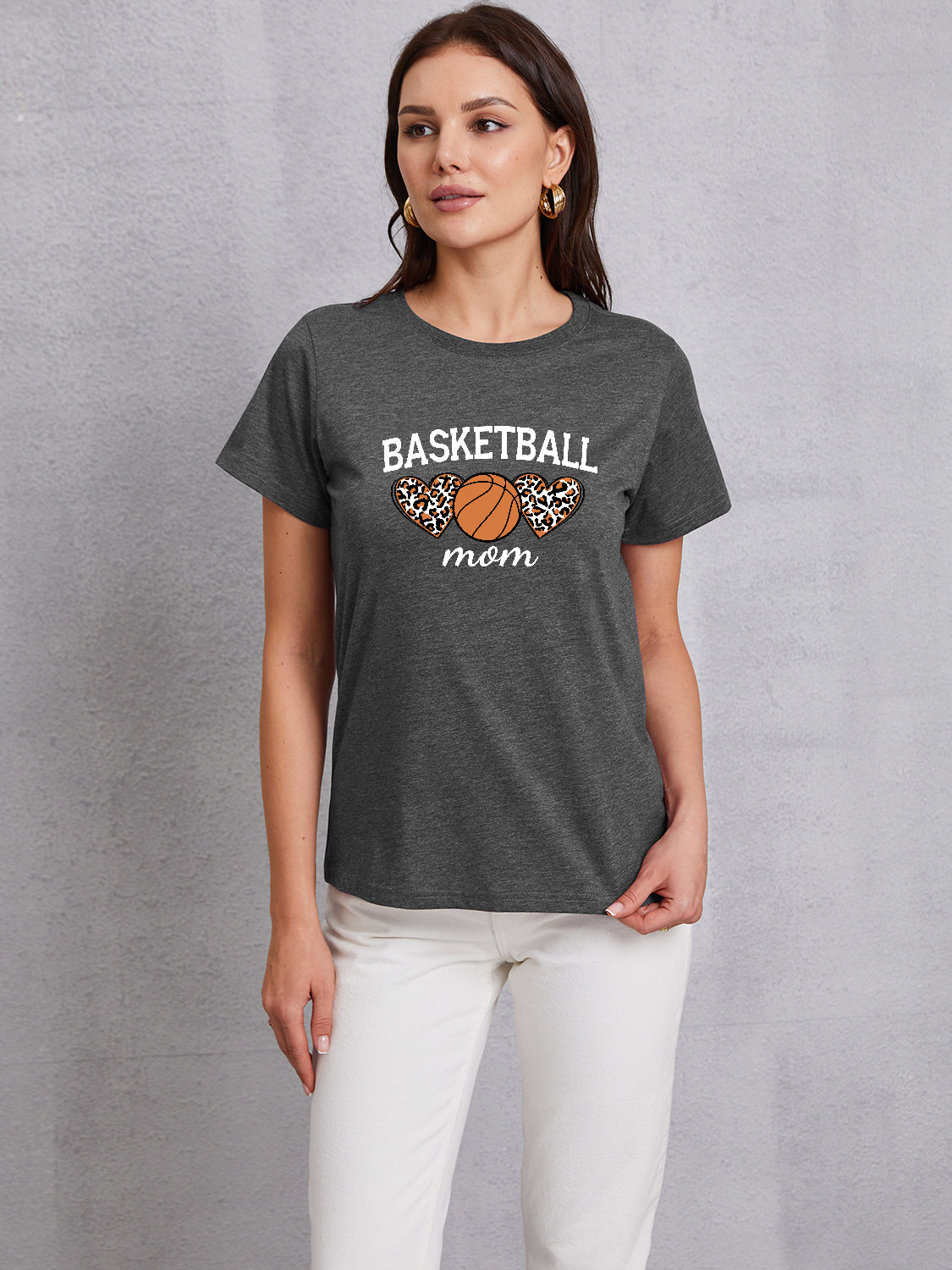 Women Basketball Mom Round Neck Short Sleeve T-Shirt