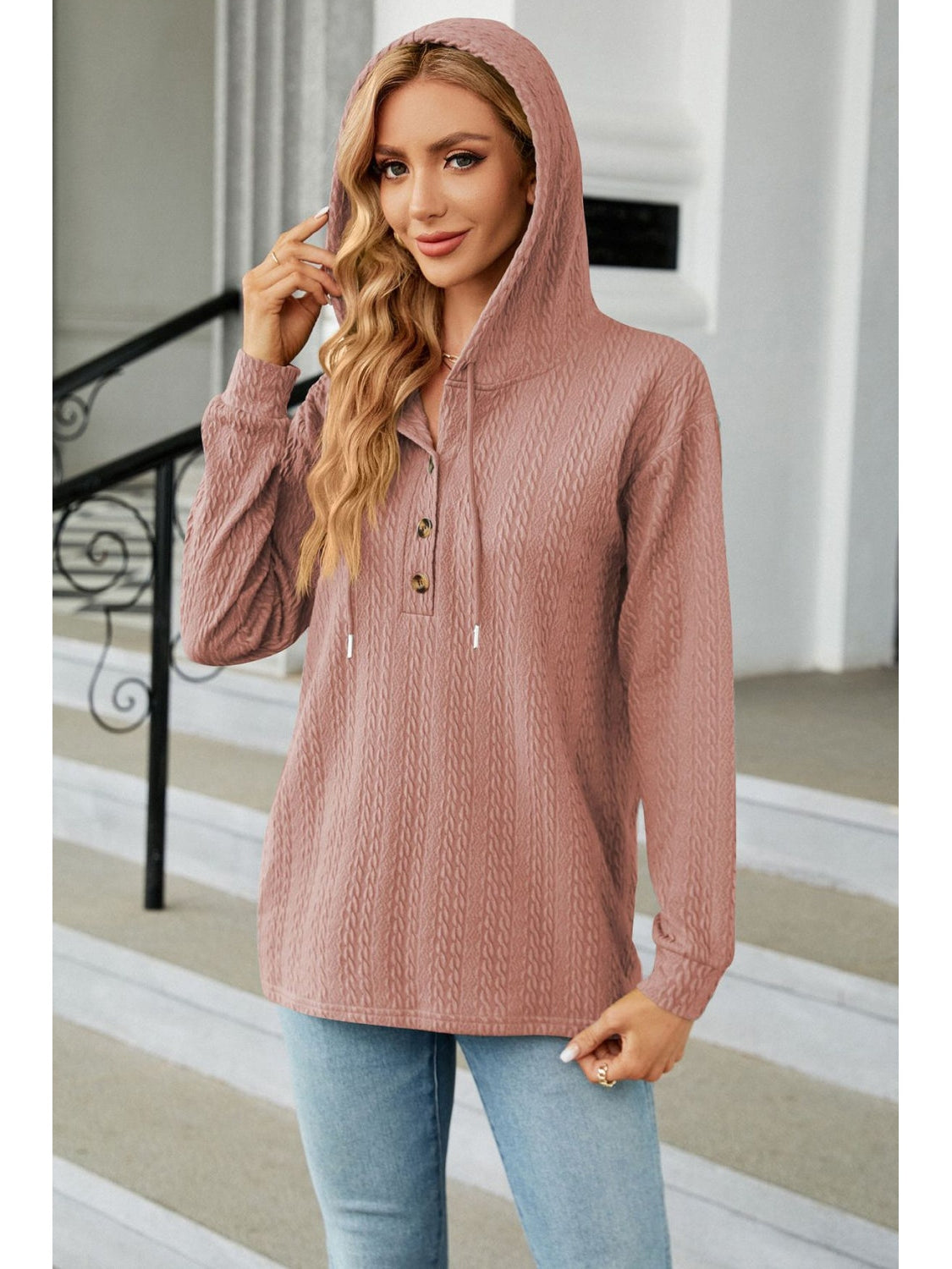 Cable-Knit Long Sleeve Hoodie nicholesgifts